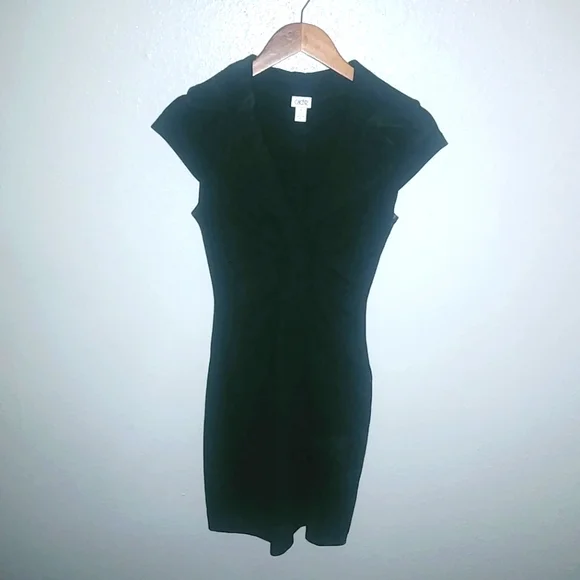 Cache Dresses | Cache 4 Capped Sleeve V-Neck Ruched Front Black Sheath Mini Dress Funeral | Color: Black | Size: 4 | Bestbargain's Closet